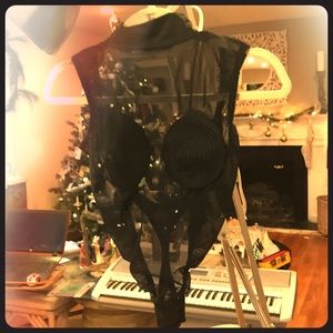 Sensual mesh sleeveless semi turtleneck one piece